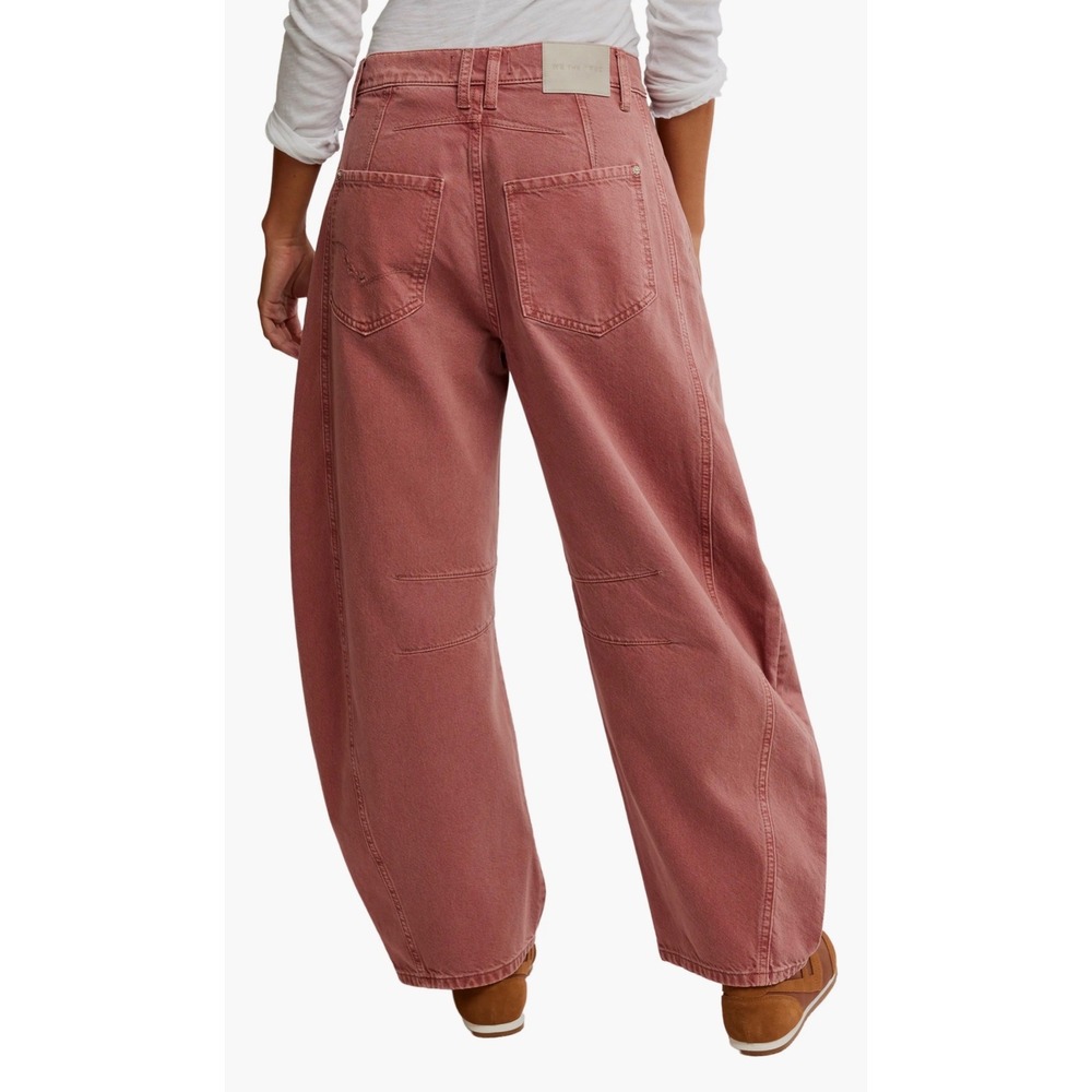 280.NWT Free People We The Free Good Luck Mid Rise Barrel Jeans Rose Pink  $198 - Picture 8 of 10